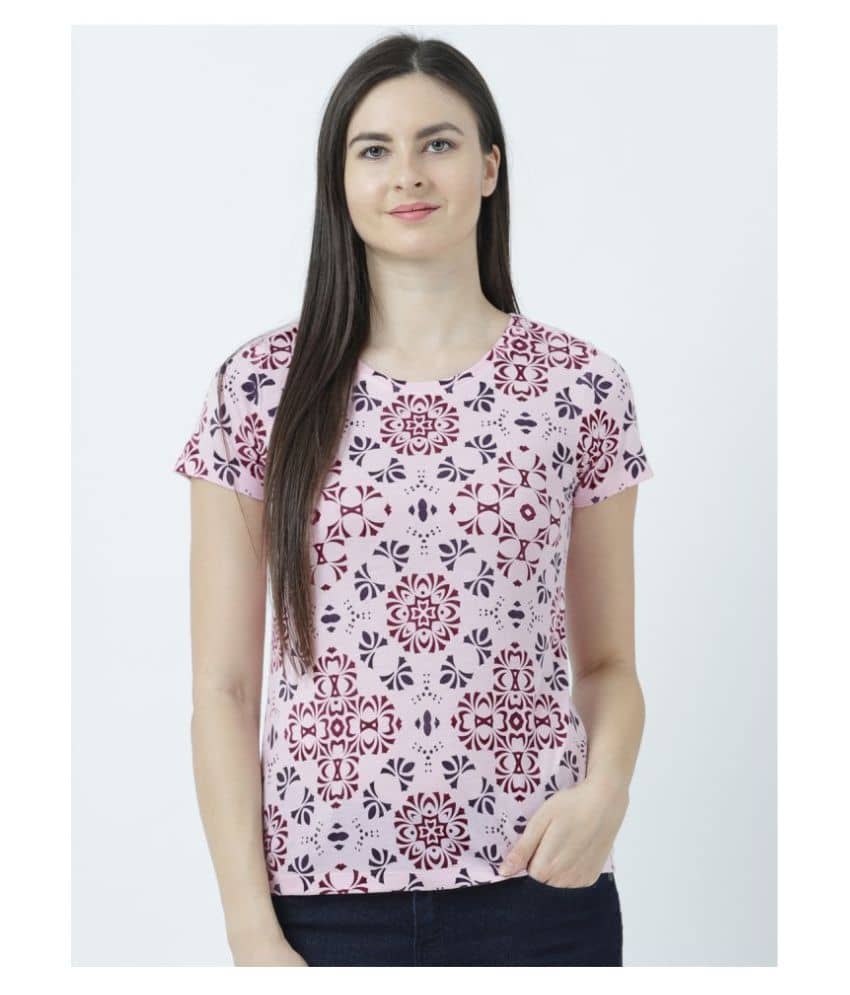 Huetrap Women Cotton Regular Fit Round Neck T-Shirt ( Pink )