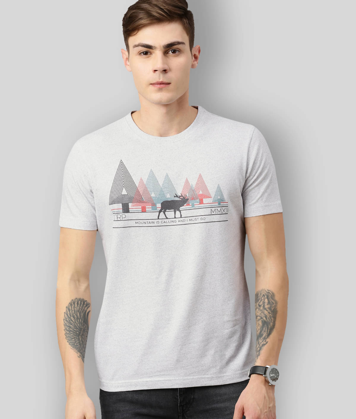     			Huetrap Pack of 1 Cotton Blend Regular Fit Men's T-Shirt ( Grey )