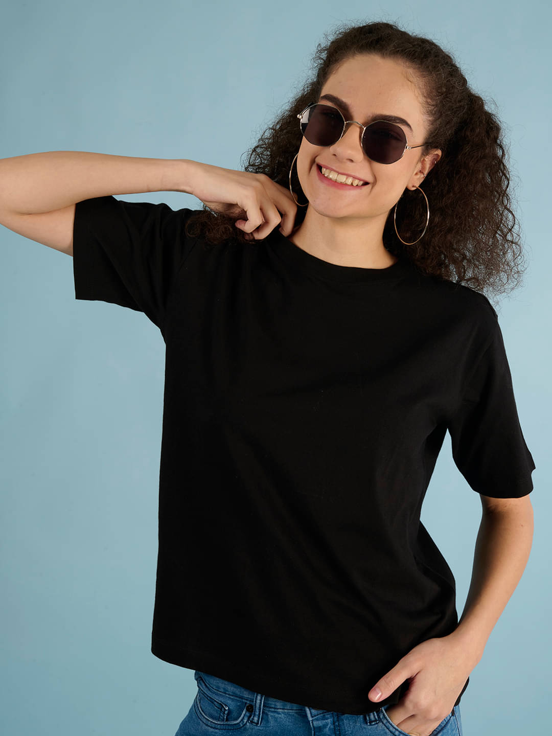     			IVOC Women Cotton Solid Regular Fit Round Neck T-Shirt ( Black )