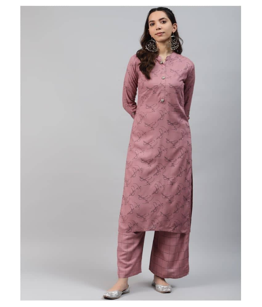 JC4U - Violet Straight Rayon Women's Stitched Salwar Suit ( Pack of 1 )