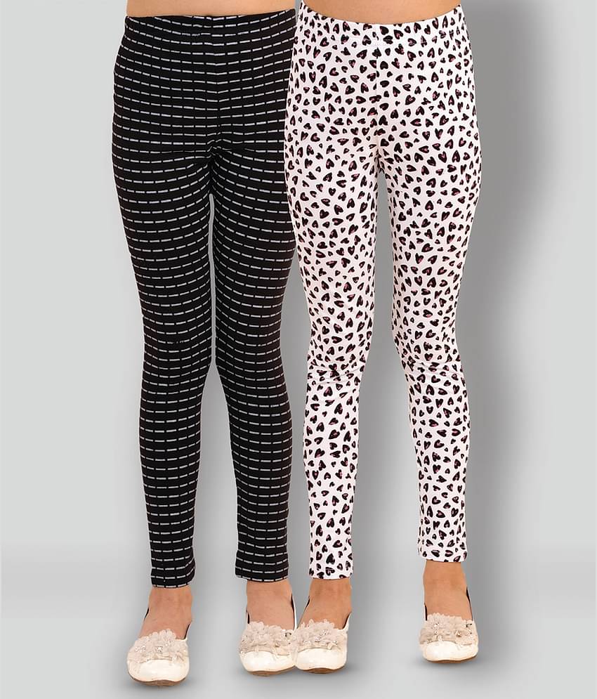 Kids Cave Pack of 2 Girls Cotton Blend Leggings ( Black )