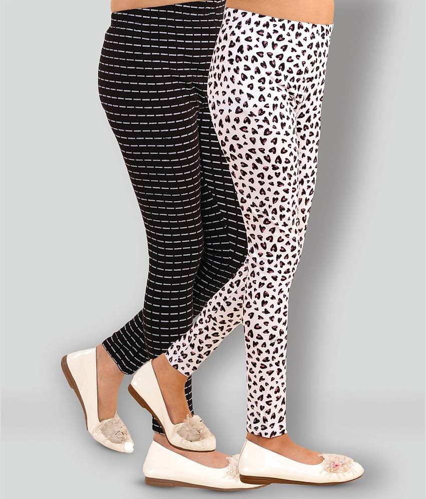 Kids Cave Pack of 2 Girls Cotton Blend Leggings ( Black )
