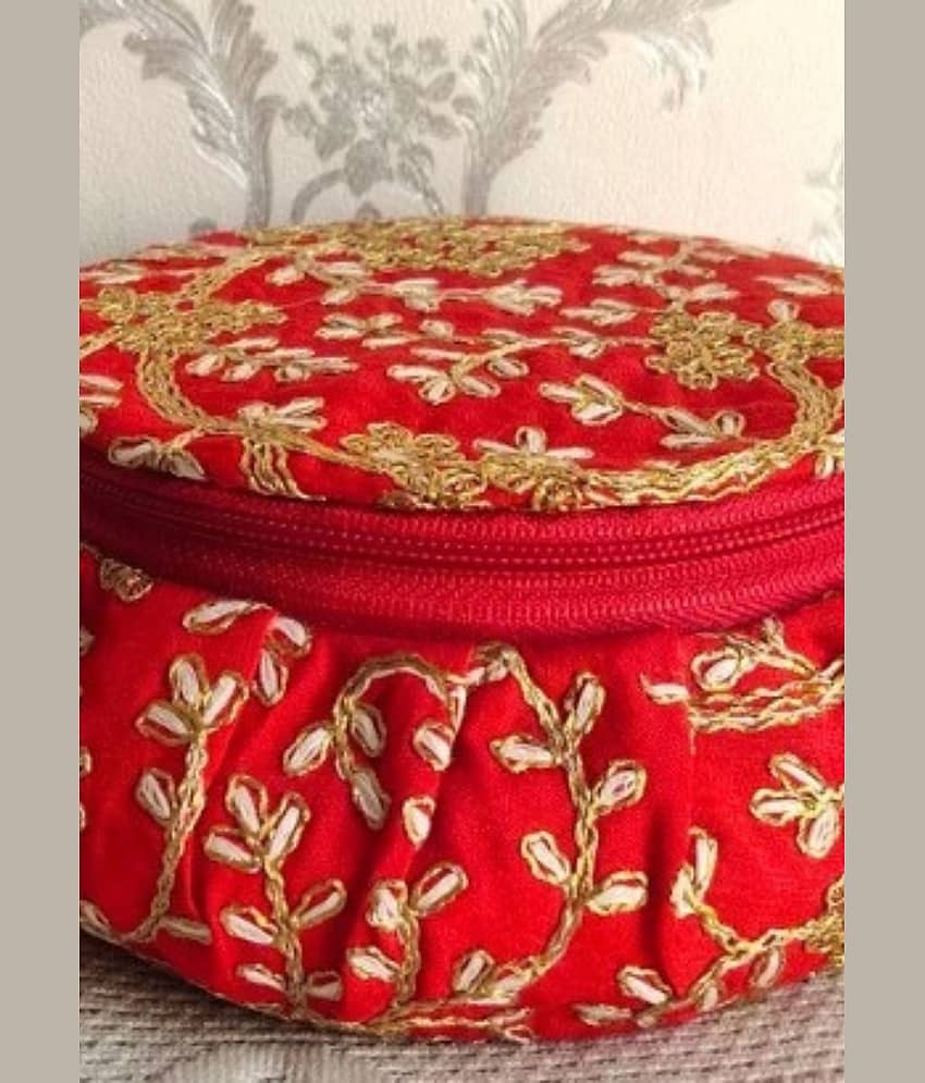 Koogly Embroidery Matki Shape Small Size Jewelry/BangleBox /Makeup/Earing Storage Fancy Marriage Gift and multipurpose Vanity Box (Red) - Jewellery Sets | Buy online on ZillyBuy