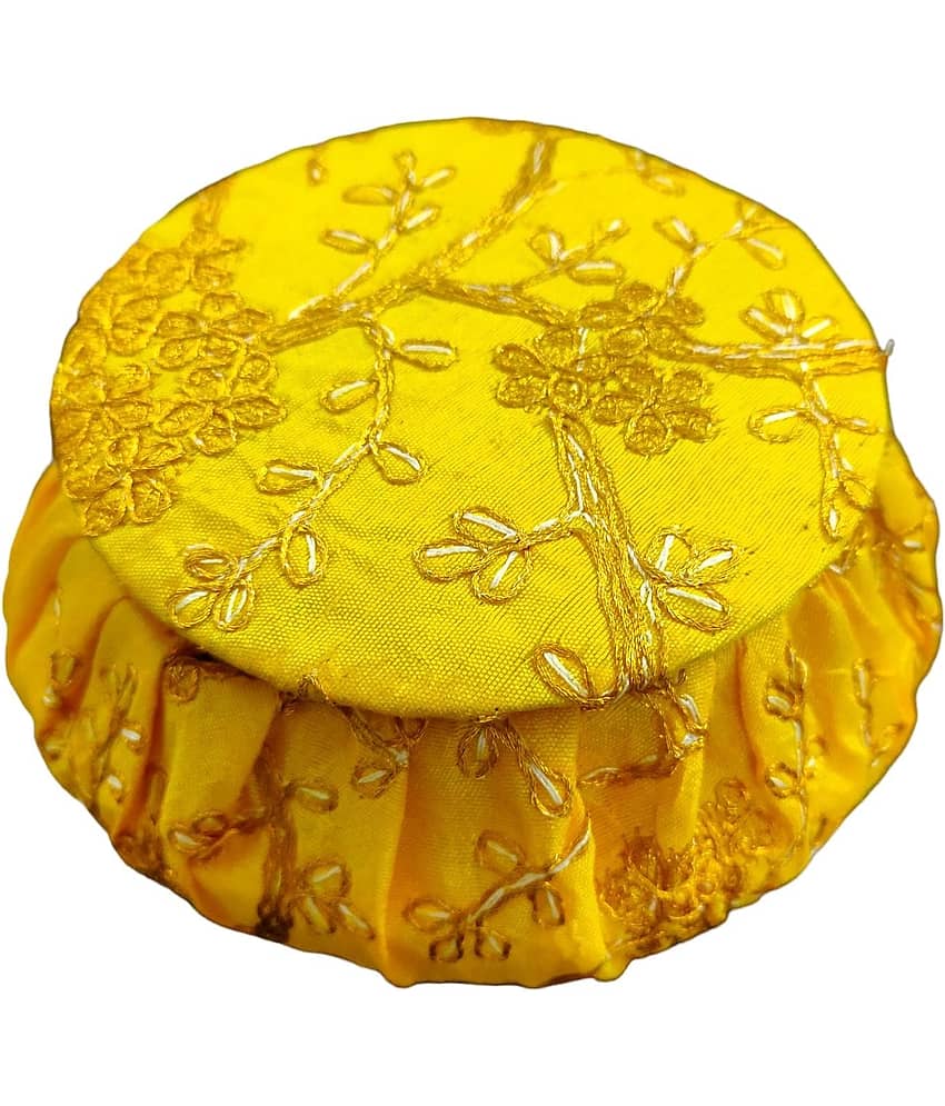 Koogly Embroidery Matki Shape Small Size Jewelry/BangleBox /Makeup/Earing Storage Fancy Marriage Gift and multipurpose Vanity Box (Yellow) - Jewellery Sets | Buy online on ZillyBuy