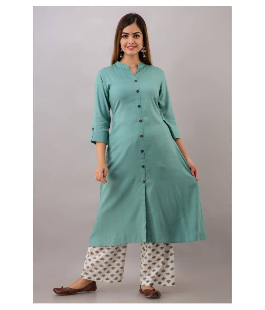 MAUKA - Turquoise Front Slit Rayon Women's Stitched Salwar Suit ( Pack of 1 )