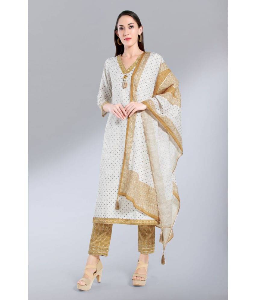     			Madhuram Textiles - White Straight Cotton Blend Women's Stitched Salwar Suit ( Pack of 1 )