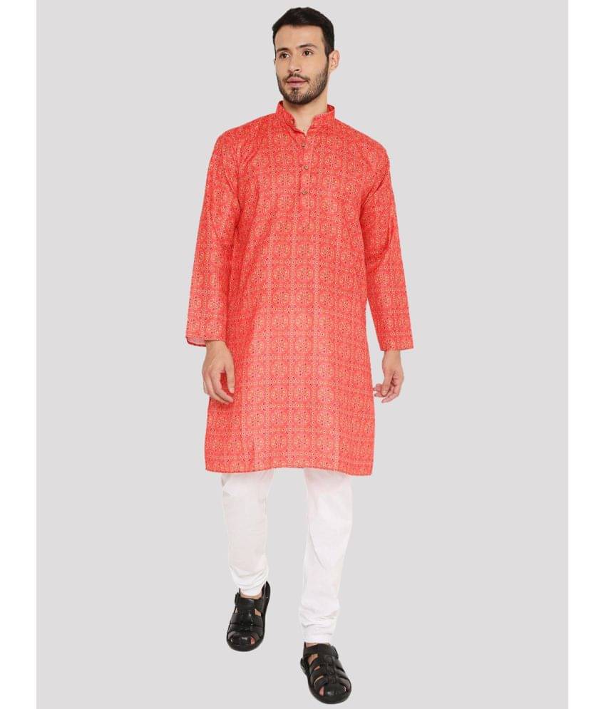     			Maharaja - Red Linen Regular Fit Men's Kurta Pyjama Set ( Pack of 1 )