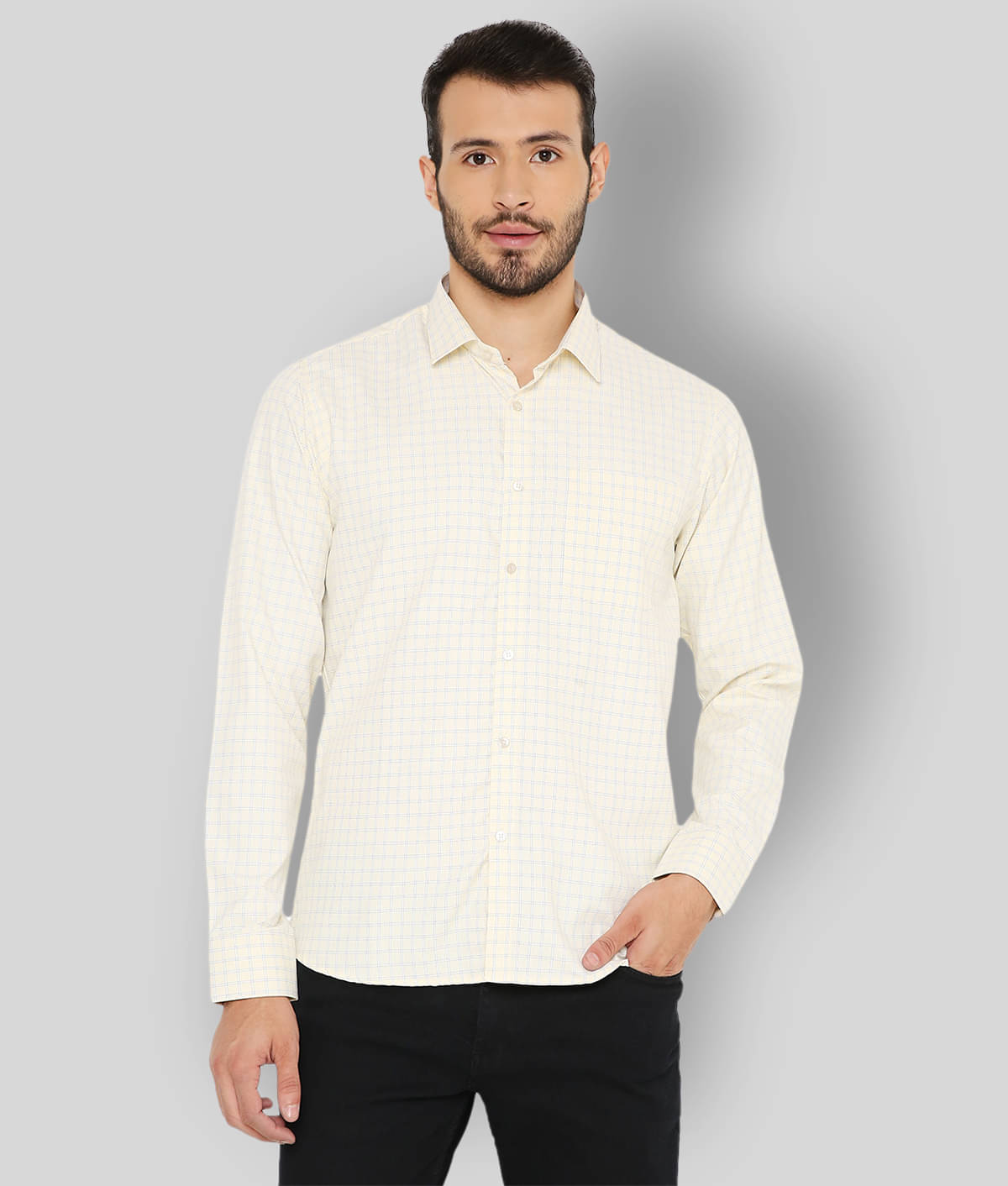 Maharaja - Yellow Cotton Blend Slim Fit Men's Formal Shirt ( Pack of 1 )     			Maharaja - Yellow Cotton Blend Slim Fit Men's Formal Shirt ( Pack of 1 )