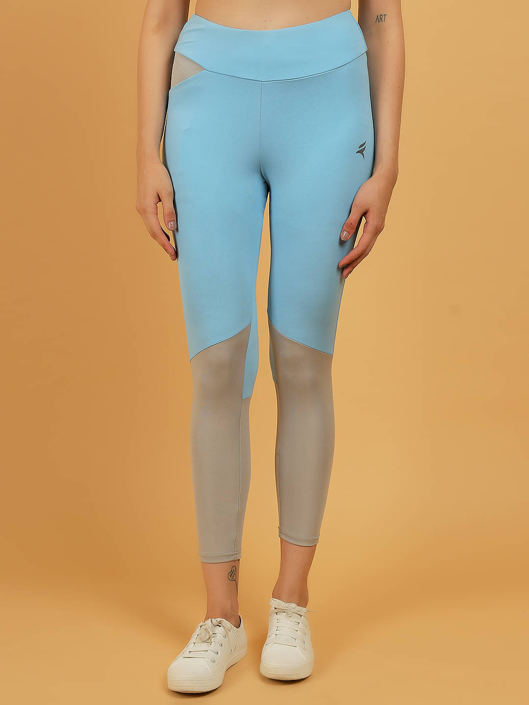     			N-Gal Blue Polyester Lycra Color Blocking Tights - Single