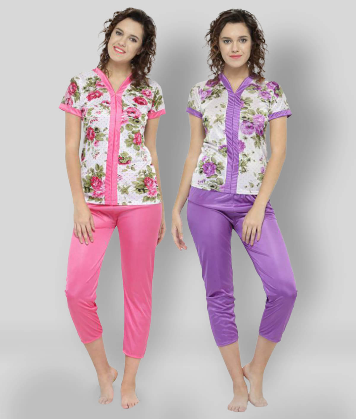     			N-Gal - Multicolor Satin Women's Nightwear Nightsuit Sets ( Pack of 2 )