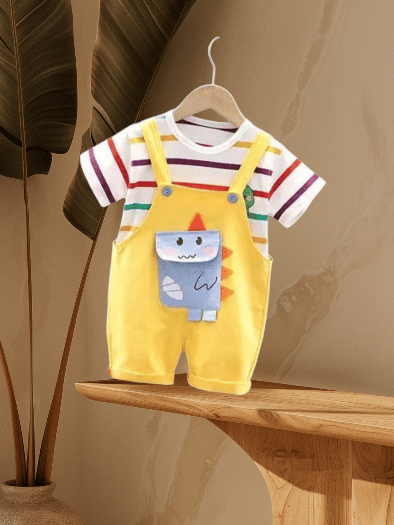     			ODIMENT Pack of 1 Boys Cotton T-Shirt & Dungarees Set ( Yellow )