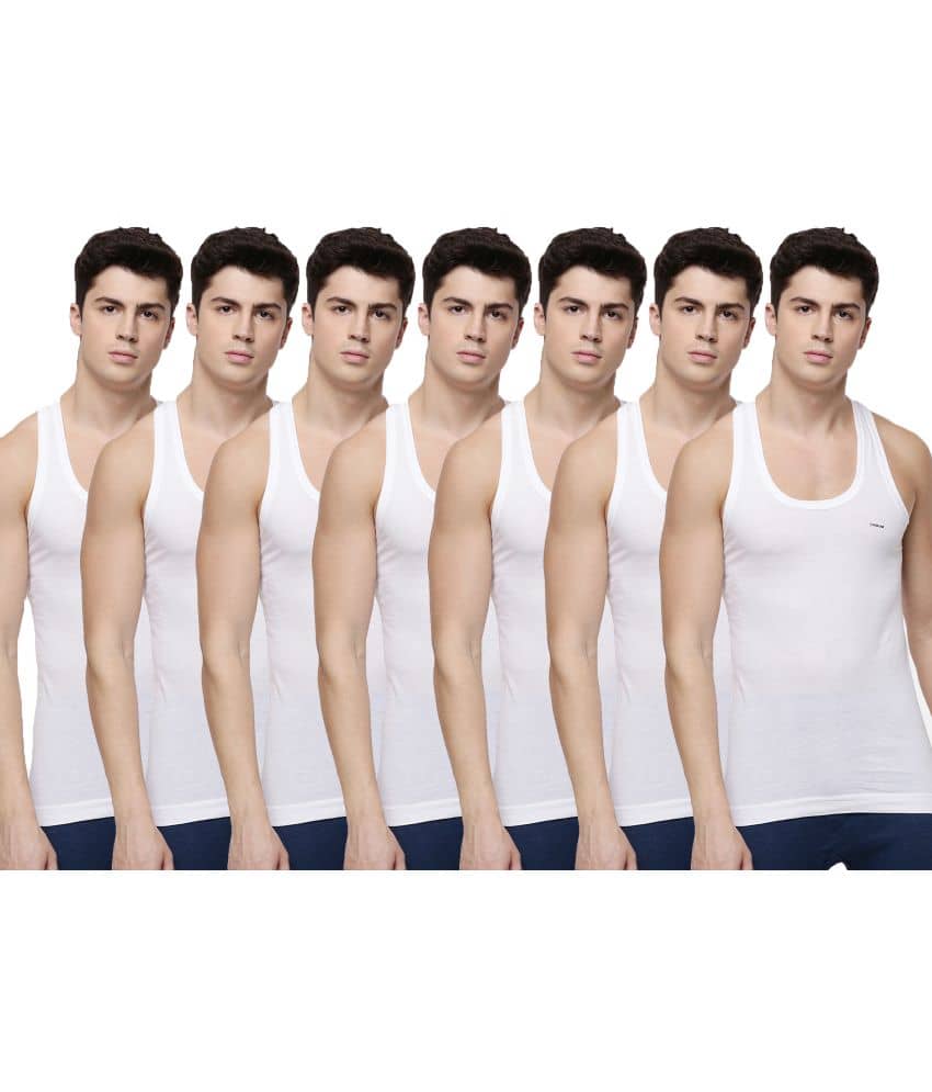 Dollar Bigboss Men's White Pack of 7 Solid Combed Cotton Shrinkless Vest - Nightwear & Loungewear | Buy online on ZillyBuy