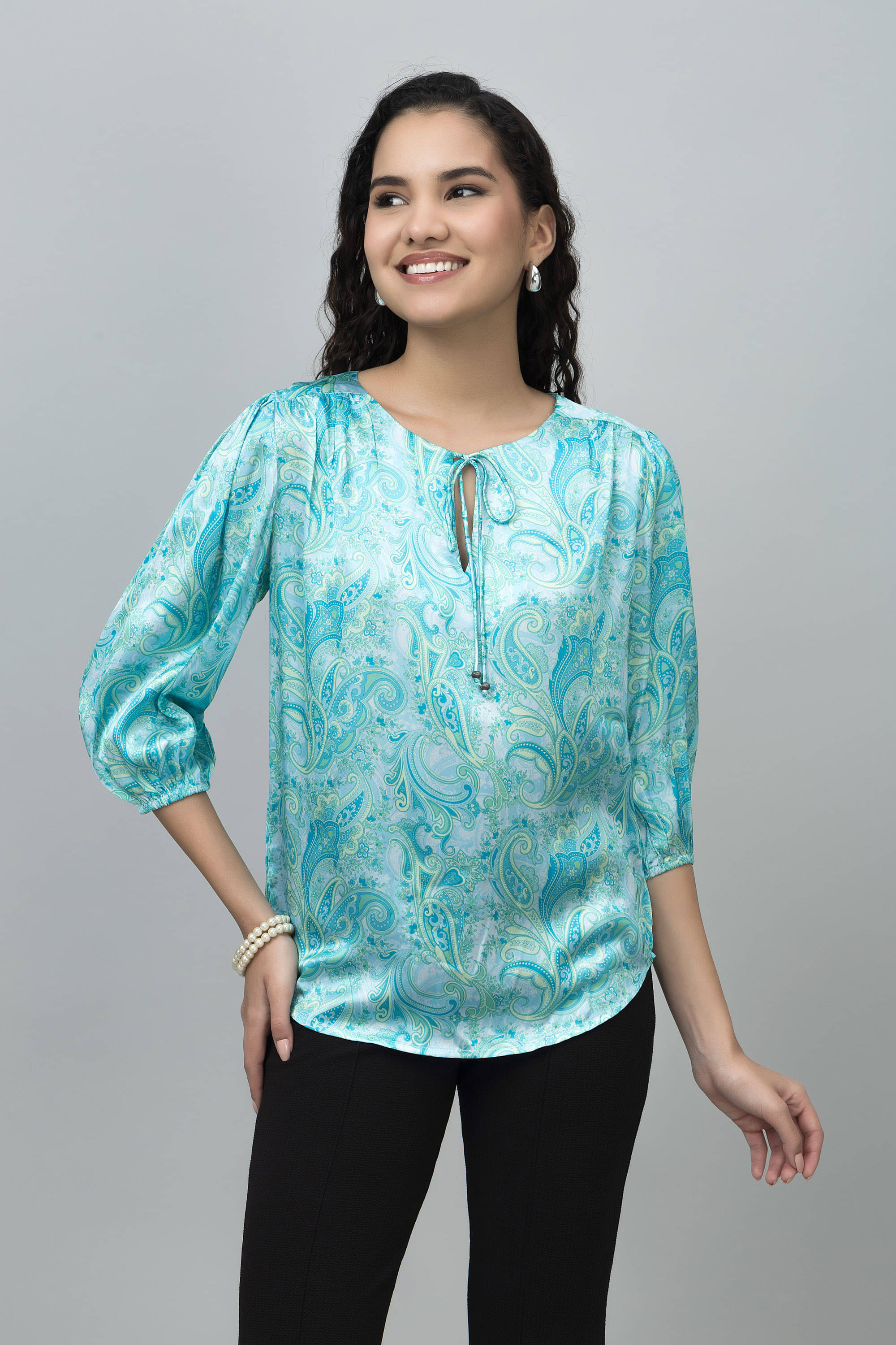 Purys Women's Satin Regular Top ( Turquoise )     			Purys Women's Satin Regular Top ( Turquoise )