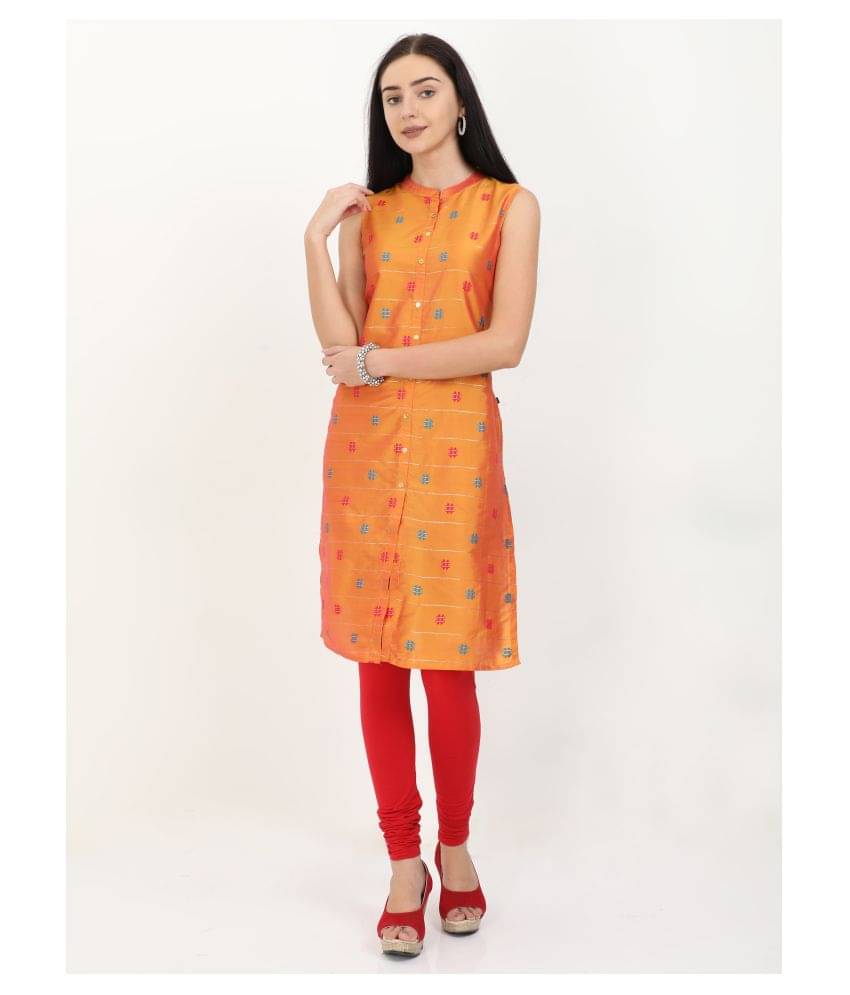     			Roar Orange Taffeta Straight Kurti