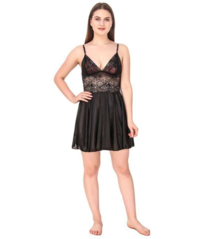     			Romaisa Satin Baby Doll Dresses Without Panty - Black Single