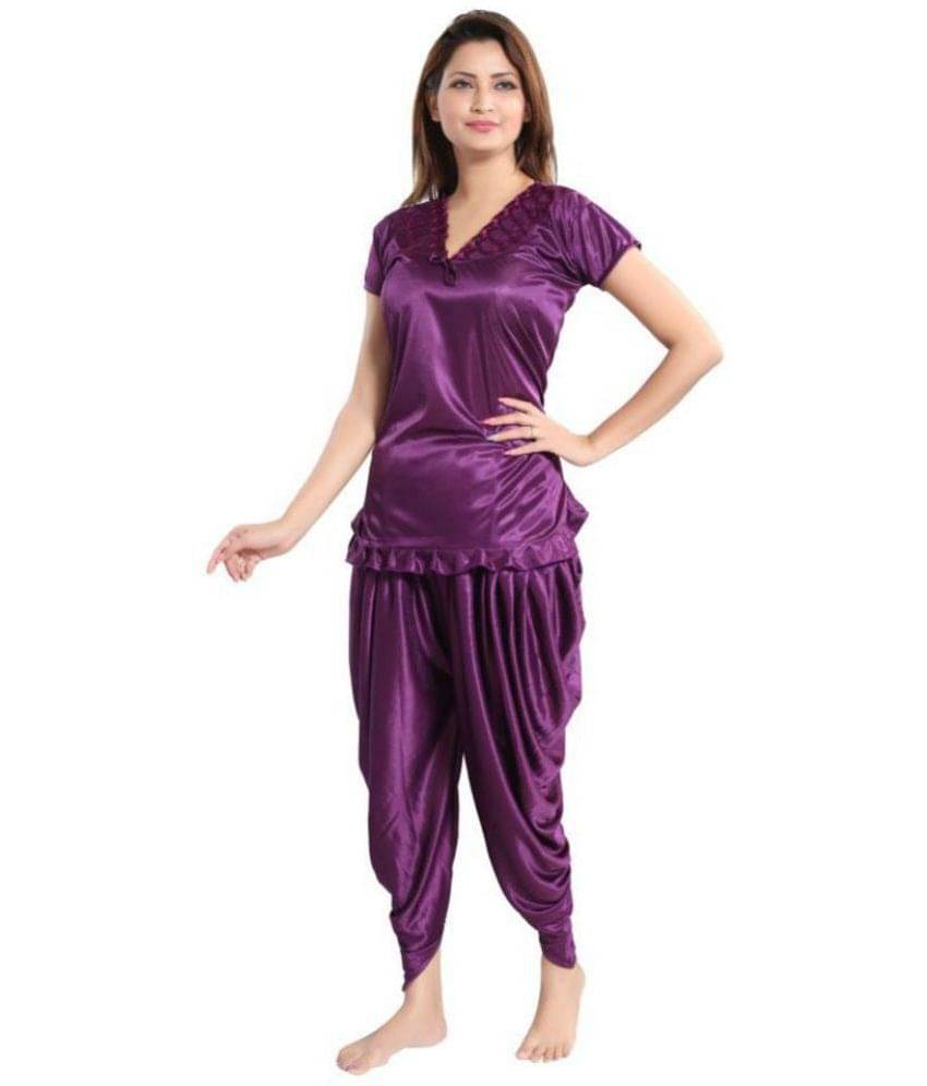     			Romaisa Satin Nightsuit Sets - Purple Pack of 2