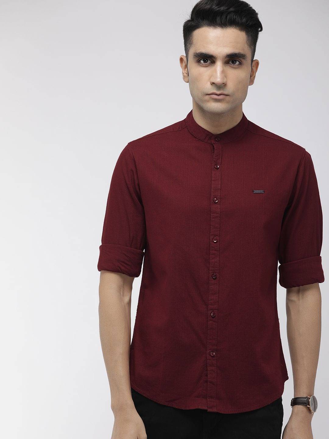     			The Indian Garage Co Men Maroon Slim Fit Solid Casual Shirt