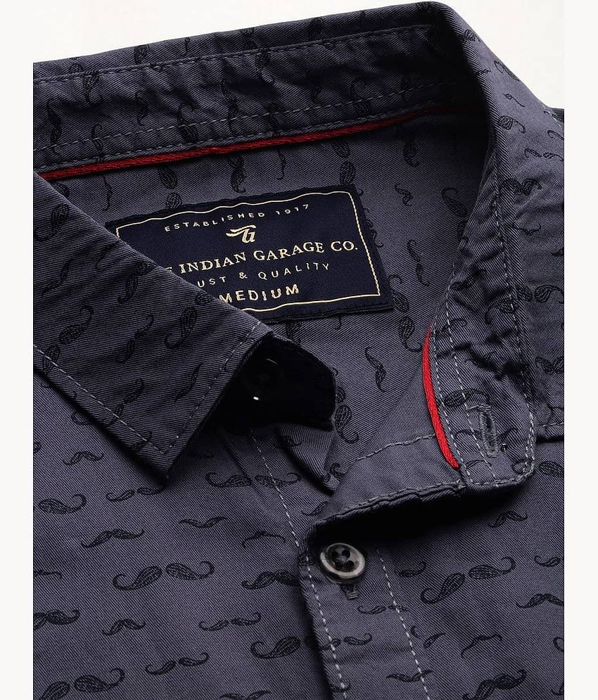 The Indian Garage Co Men Grey & Black Slim Fit Conversational Printed Casual Shirt