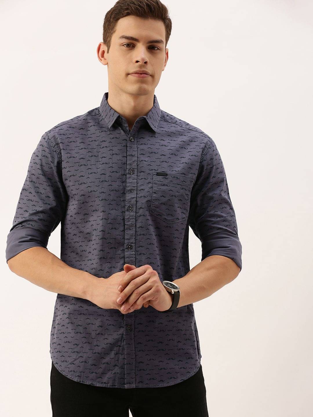     			The Indian Garage Co Men Grey & Black Slim Fit Conversational Printed Casual Shirt