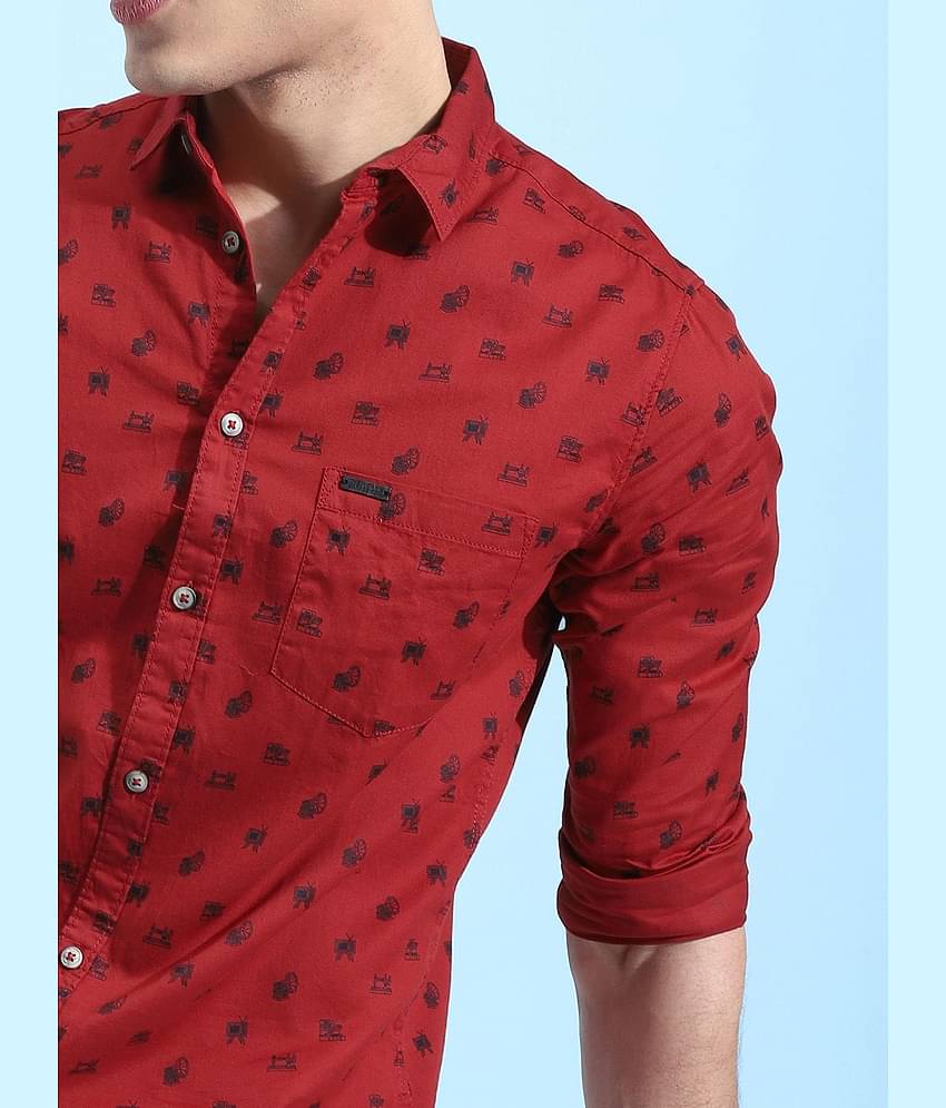 The Indian Garage Co Men Rust Red & Black Slim Fit Printed Casual Shirt