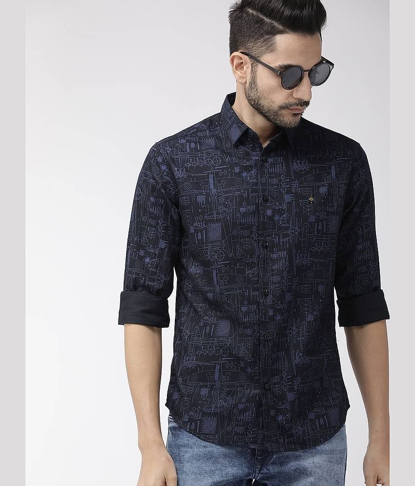 The Indian Garage Co Men Black Slim Fit Printed Casual Shirt