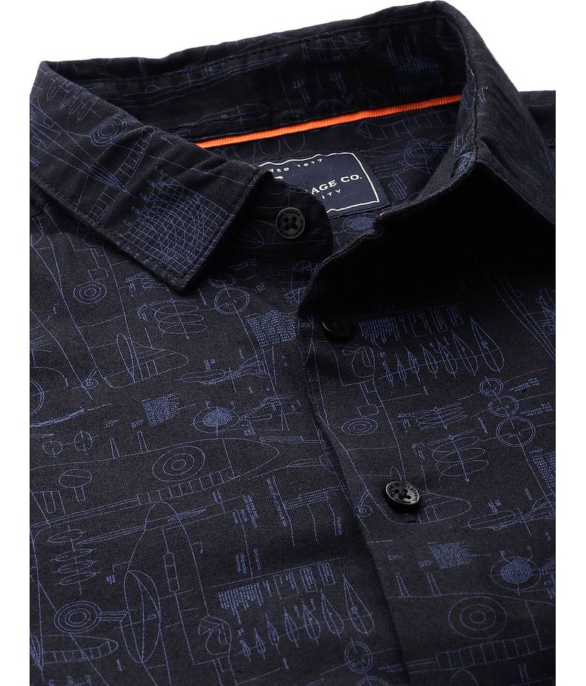 The Indian Garage Co Men Black Slim Fit Printed Casual Shirt