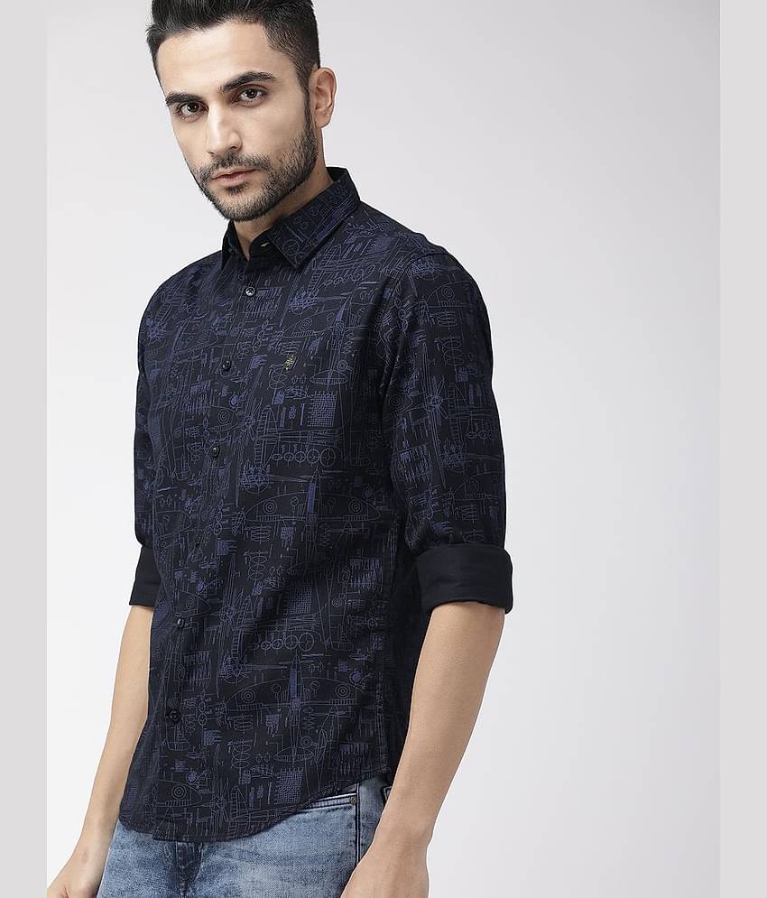 The Indian Garage Co Men Black Slim Fit Printed Casual Shirt
