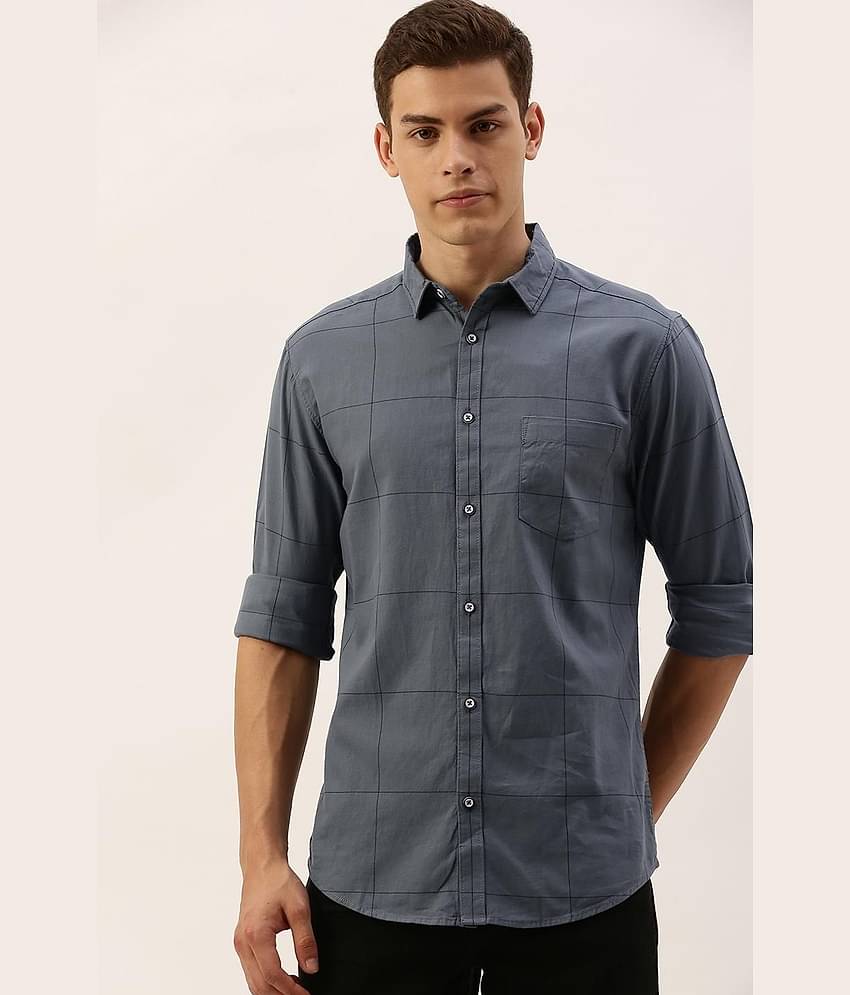 The Indian Garage Co Men Teal Blue & Black Slim Fit Checked Casual Shirt