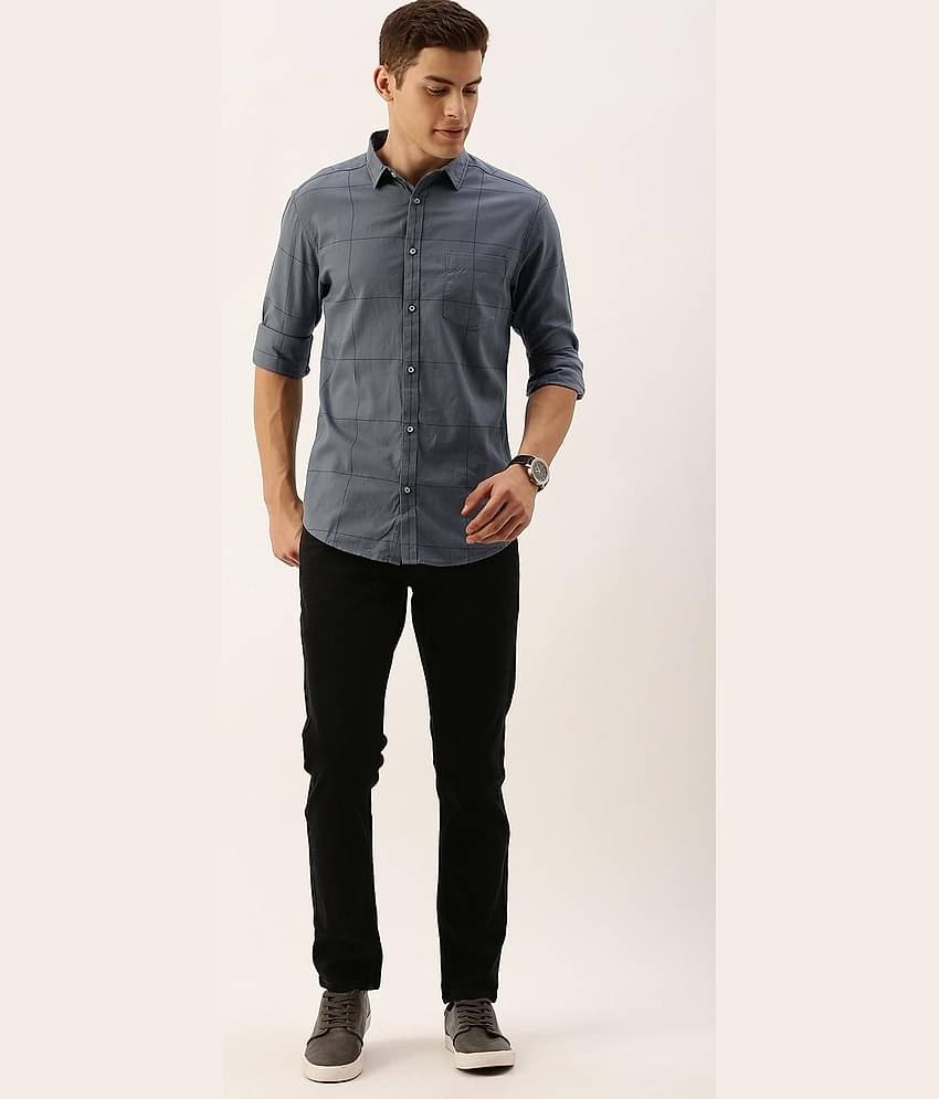 The Indian Garage Co Men Teal Blue & Black Slim Fit Checked Casual Shirt