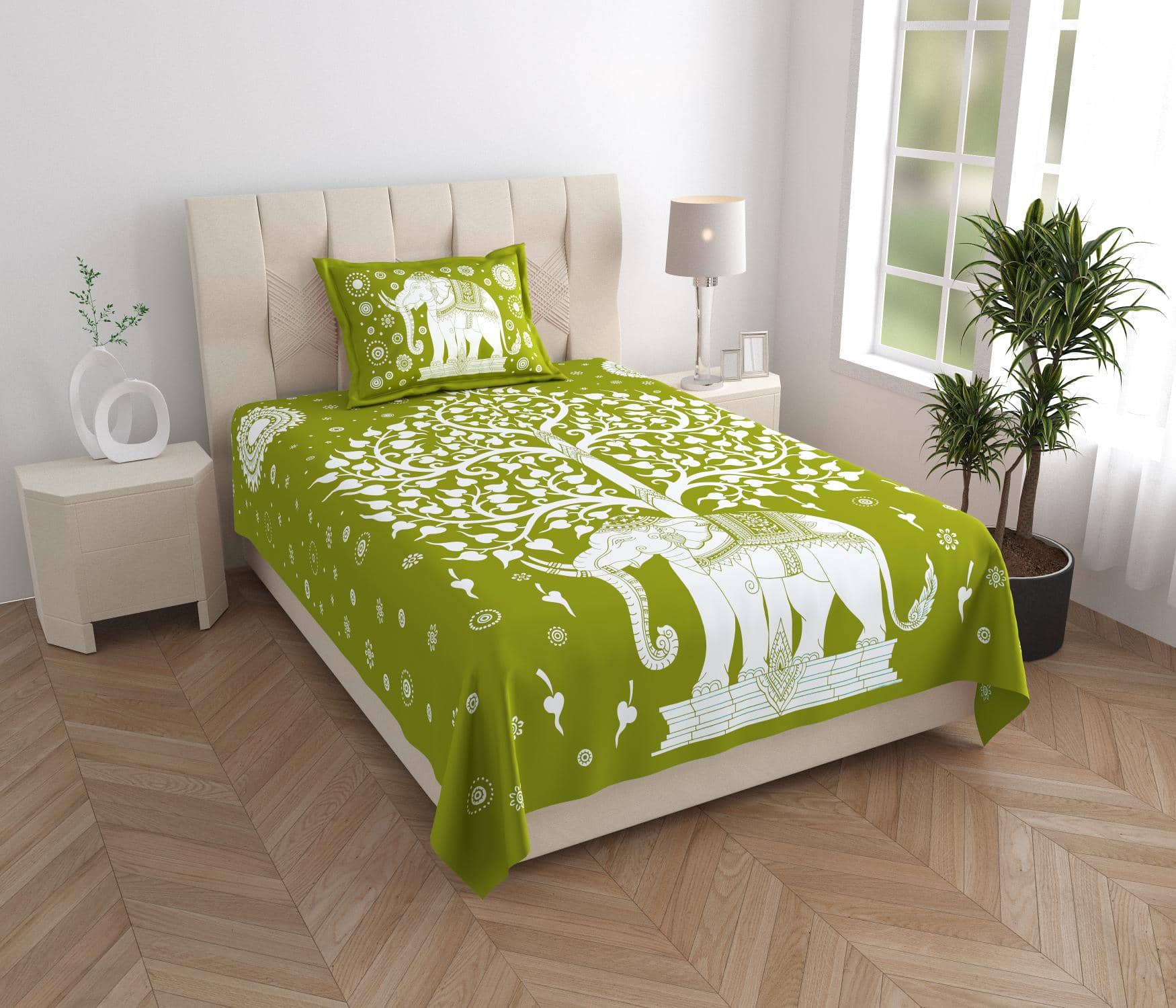 Uniqchoice Cotton 1 Single Bedsheet with 1 Pillow Cover ( Green )