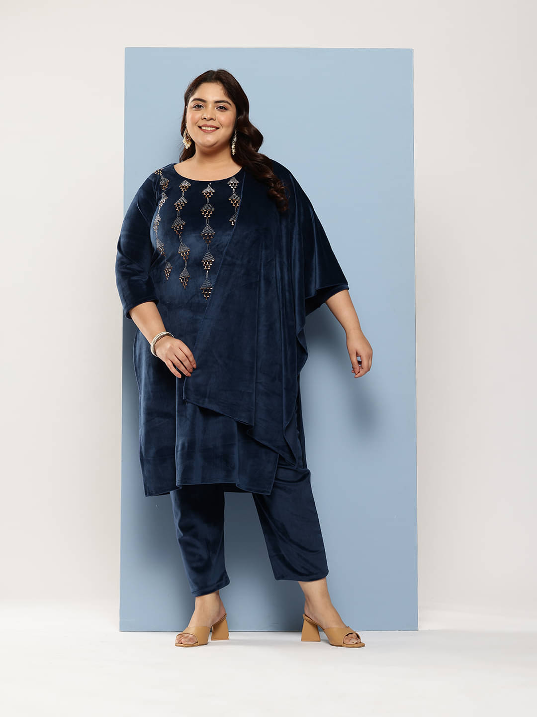 Aarika Velvet Embellished Kurti With Pants Women's Stitched Salwar Suit - Blue ( Pack of 1 ) Aarika Velvet Embellished Kurti With Pants Women's Stitched Salwar Suit - Blue ( Pack of 1 )