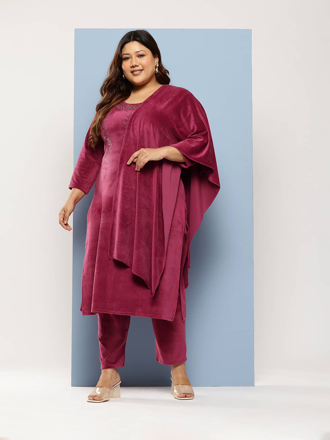 Aarika Velvet Embellished Kurti With Pants Women's Stitched Salwar Suit - Pink ( Pack of 1 ) Aarika Velvet Embellished Kurti With Pants Women's Stitched Salwar Suit - Pink ( Pack of 1 )
