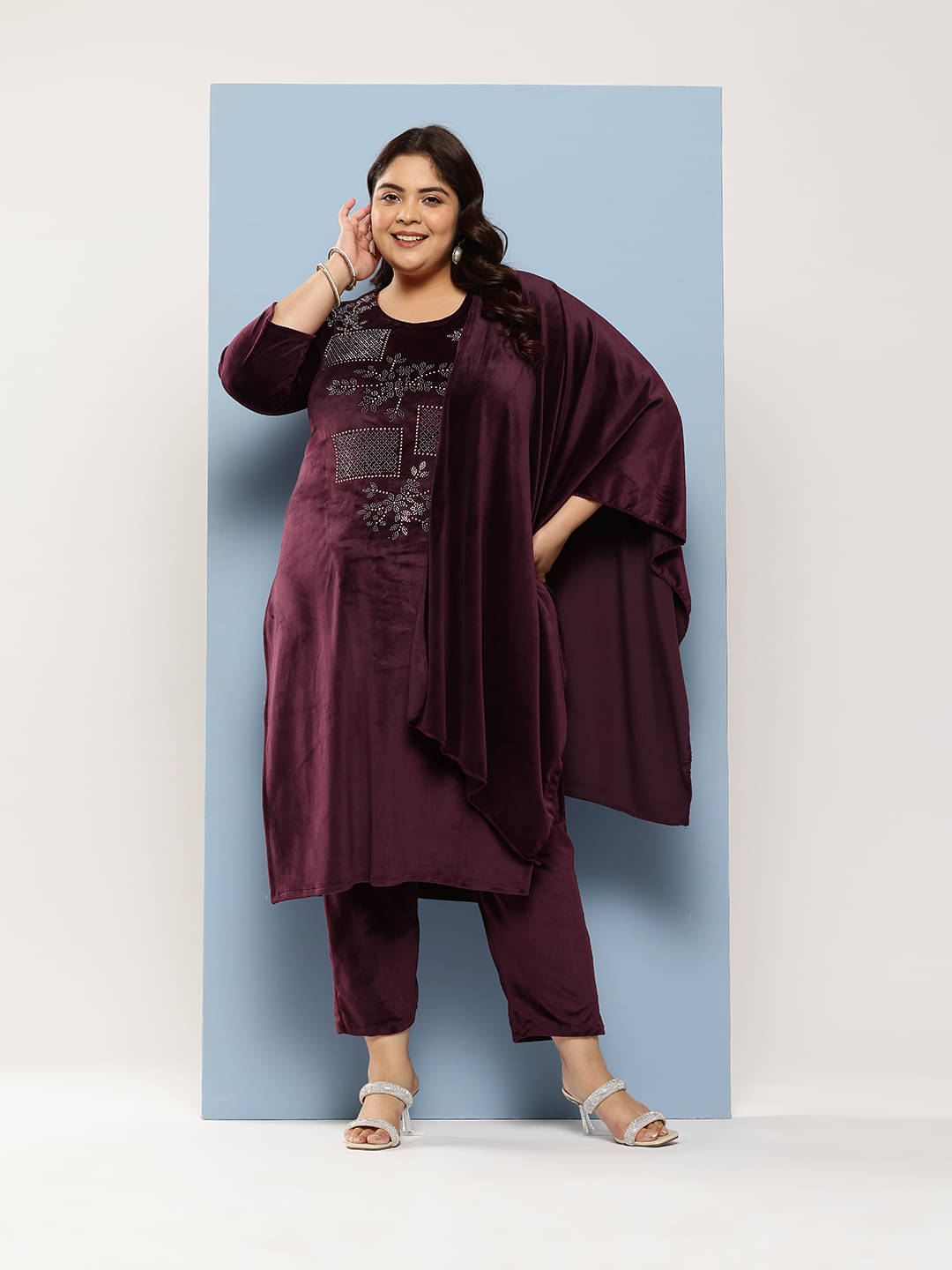 Aarika Velvet Embellished Kurti With Pants Women's Stitched Salwar Suit - Wine ( Pack of 1 ) Aarika Velvet Embellished Kurti With Pants Women's Stitched Salwar Suit - Wine ( Pack of 1 )