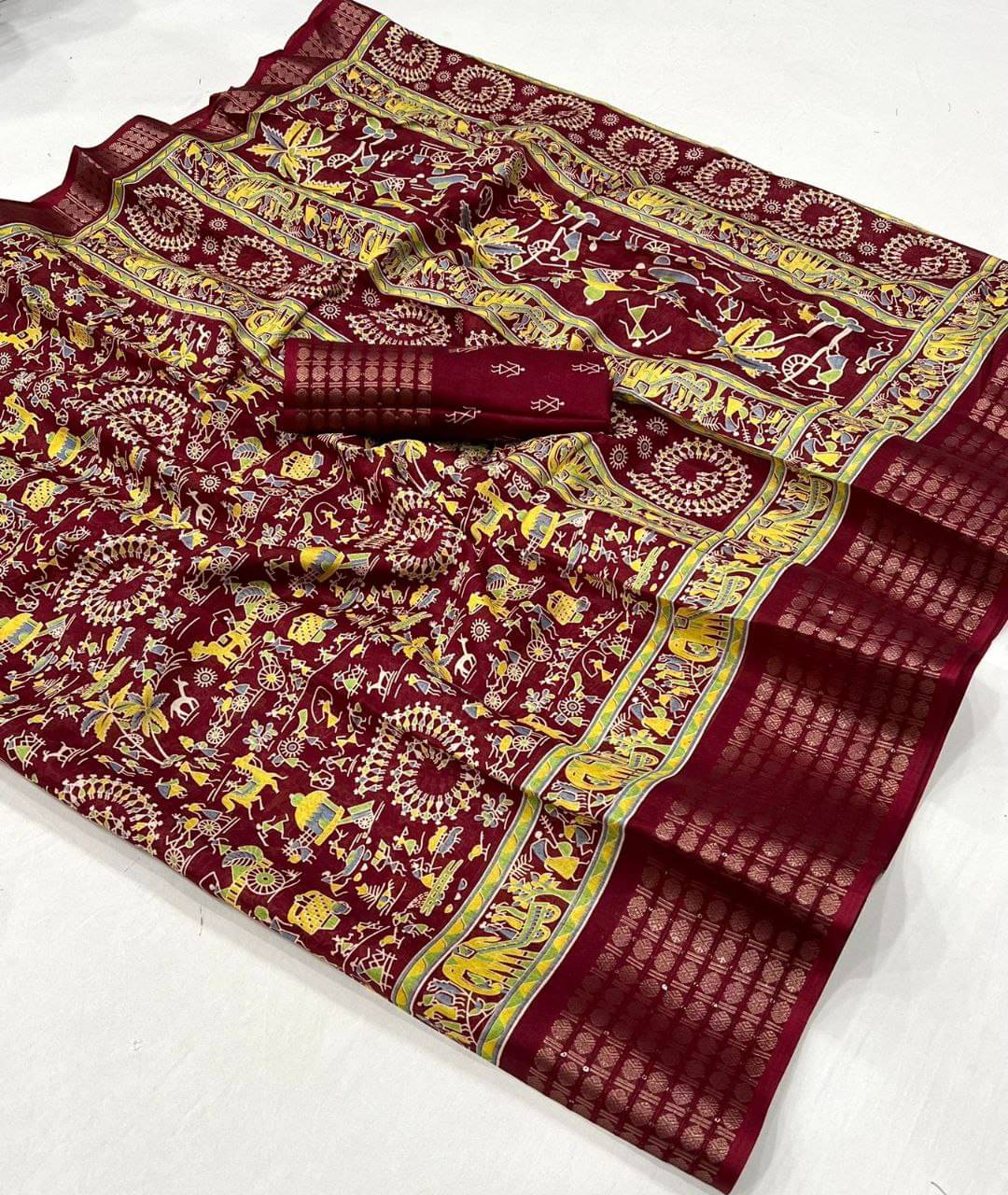 Arkia Silk Blend Embellished Saree With Unstitched Blouse Piece ( Maroon ) Arkia Silk Blend Embellished Saree With Unstitched Blouse Piece ( Maroon )