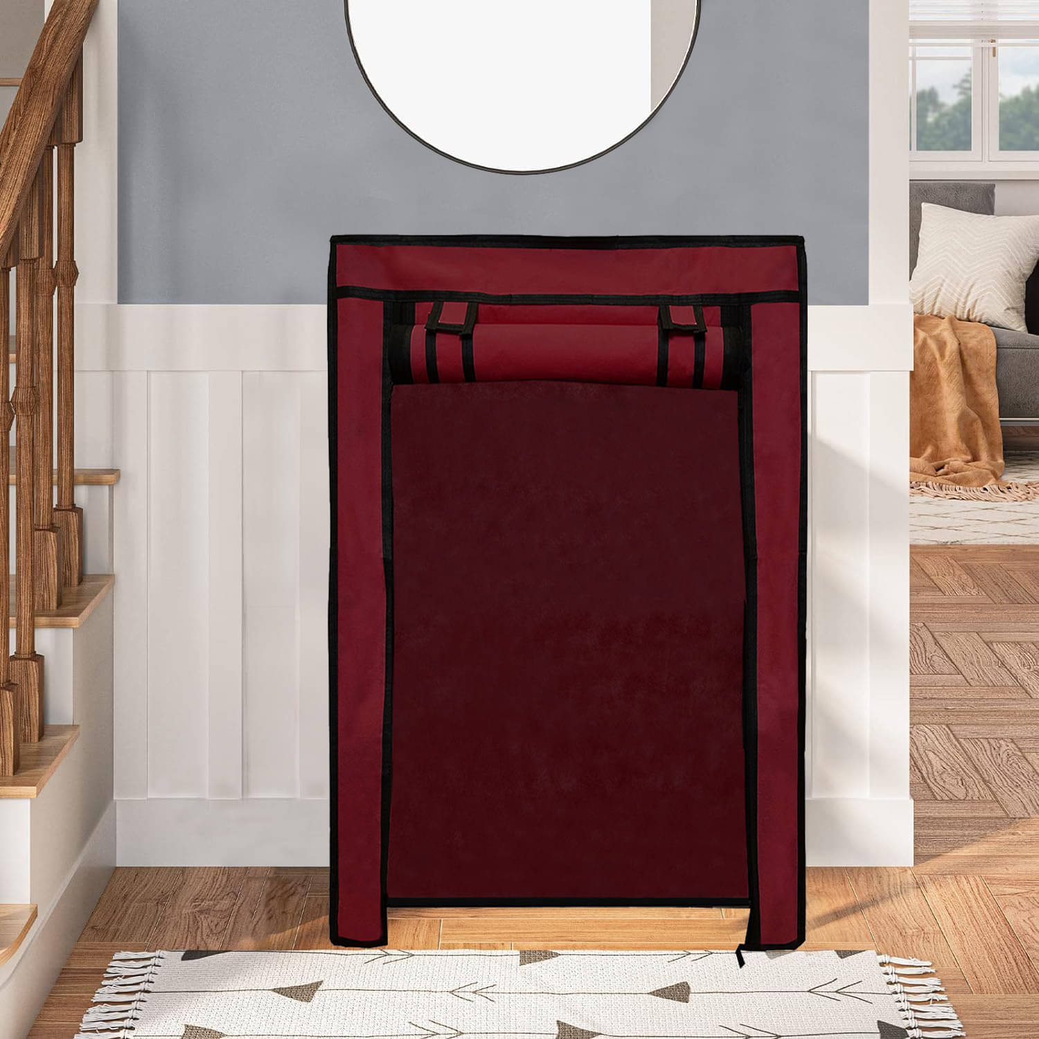     			BHIMADA 6 Layer Shoe Rack Cover Portable Foldable Shoe Stand Non Woven Zipper Fabric Cove (MAROON)