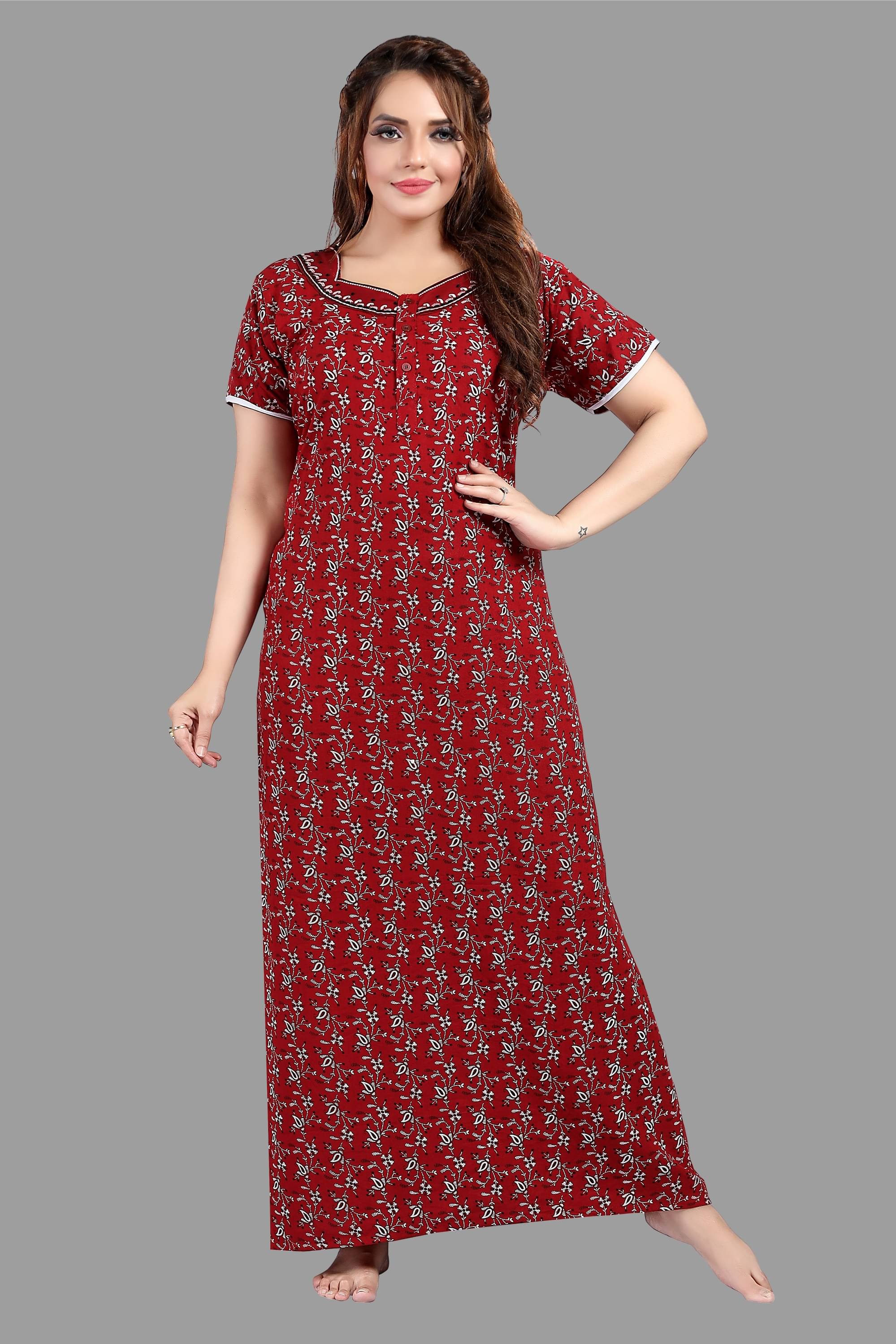 BROUZZZ4U Maroon Cotton Blend Women's Nightwear Nighty & Night Gowns ( Pack of 1 ) BROUZZZ4U Maroon Cotton Blend Women's Nightwear Nighty & Night Gowns ( Pack of 1 )
