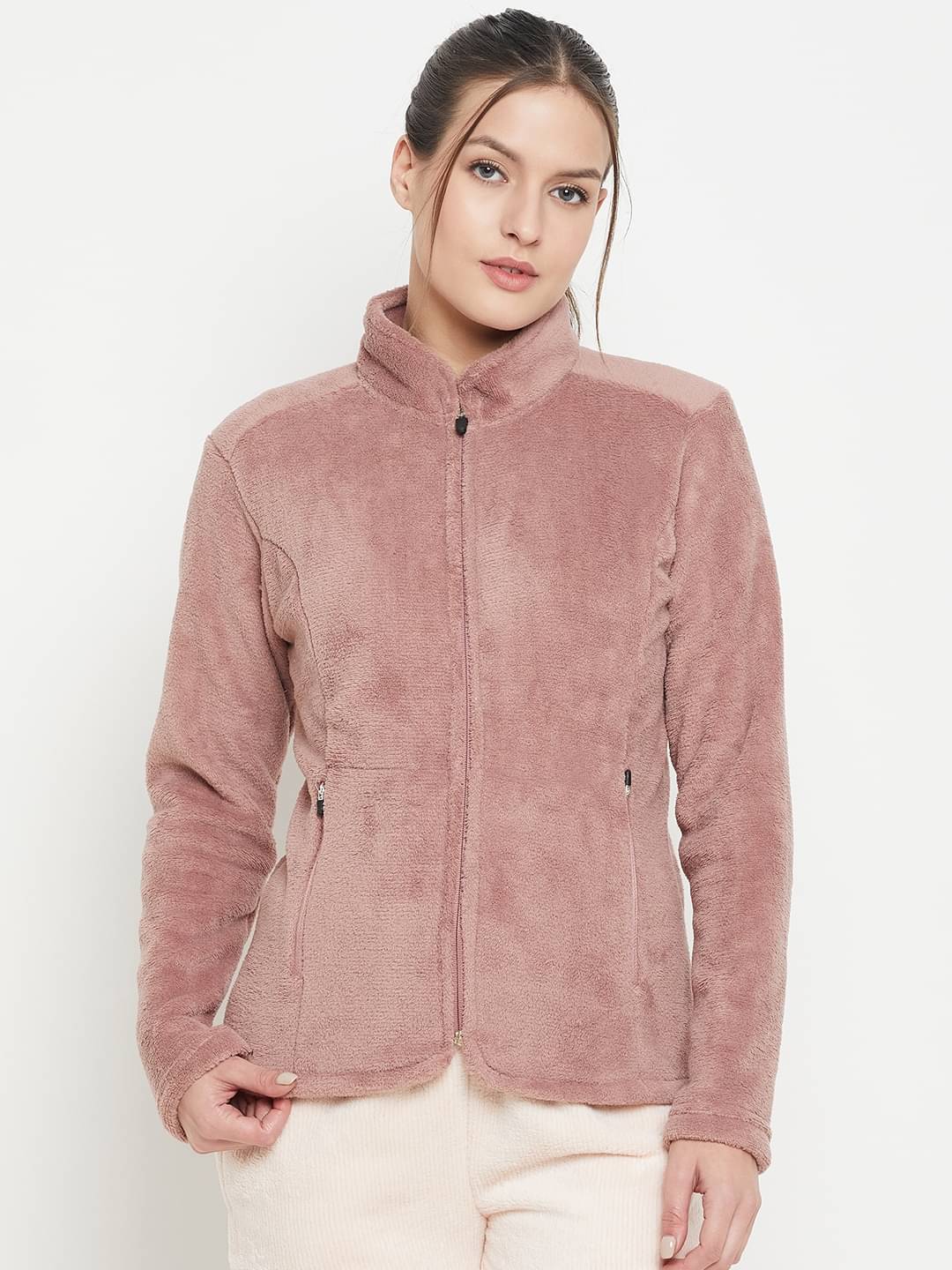     			Camey Women Fleece High Neck Sweatshirt For ( Peach )