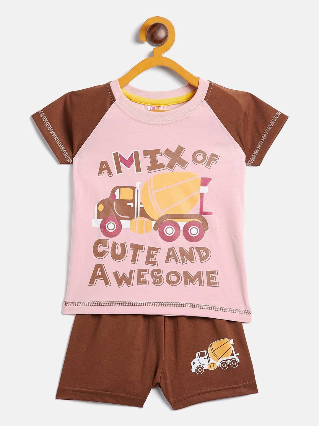     			Camey Pack of 1 Boys Cotton T-Shirt & Shorts Set ( Brown )