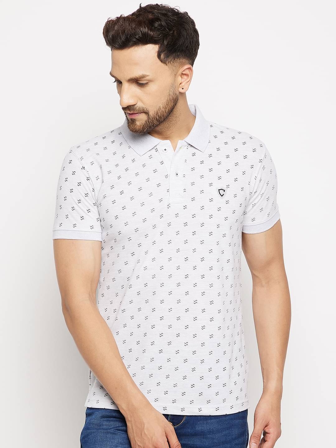    			Camey Pack of 1 Cotton Blend Regular Fit Printed Half Sleeves Men's Polo T Shirt ( Off White )