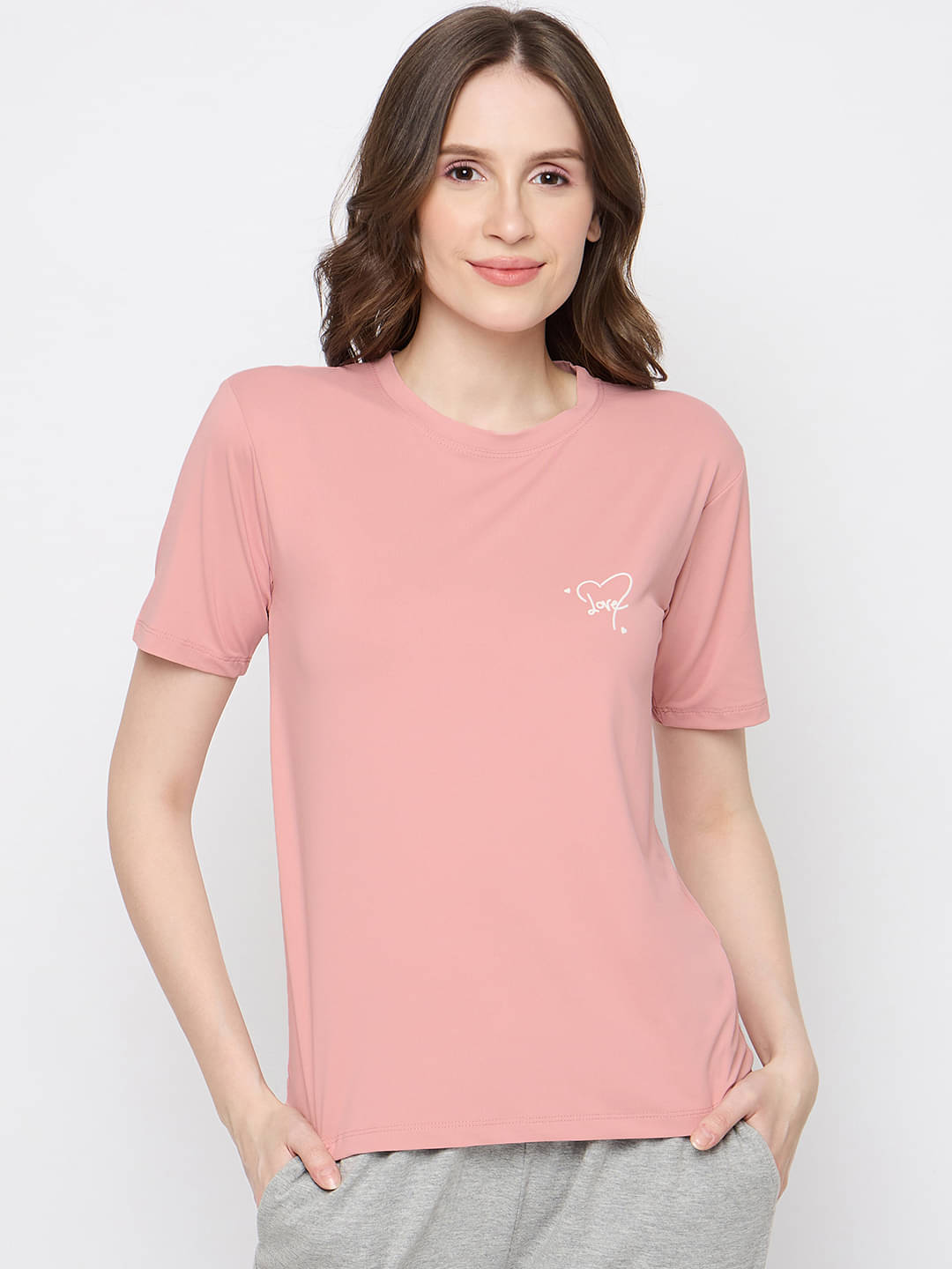     			Camey Women Cotton Blend Solid Slim Fit Round Neck T-Shirt ( Orange )