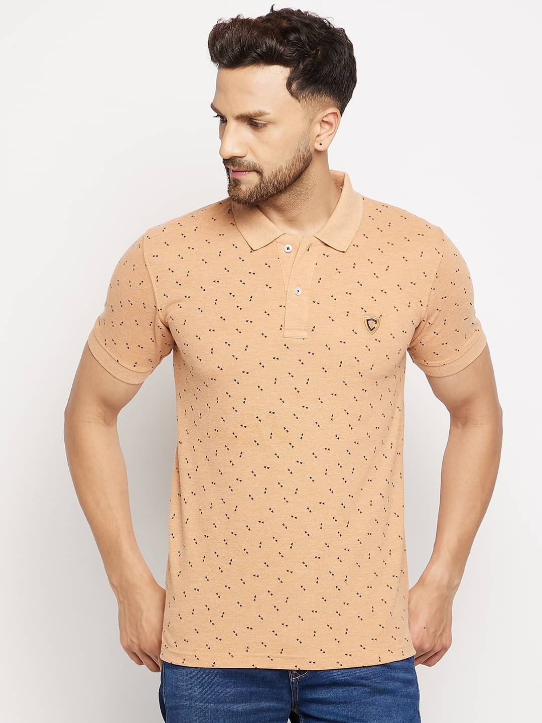     			Camey Pack of 1 Cotton Blend Regular Fit Printed Half Sleeves Men's Polo T Shirt ( Beige )