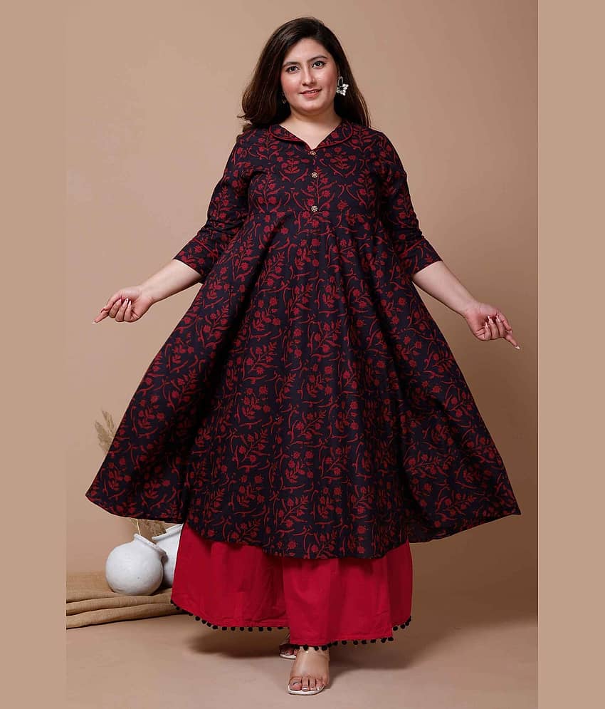 Doriyaan Pack of 1 Cotton Printed Anarkali Women's Kurti - ( Maroon ) - Kurtis, Tunics | Buy online on ZillyBuy