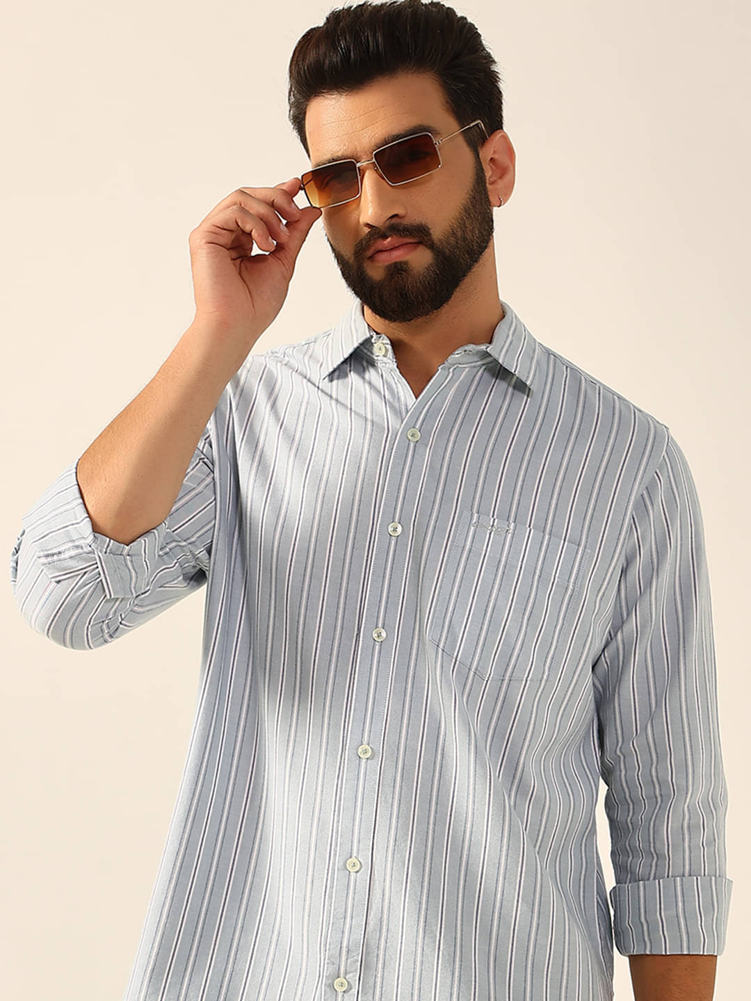    			ENSPYR Cotton Blend Regular Fit Striped Full Sleeves Men's Casual Shirt - Grey ( Pack of 1 )