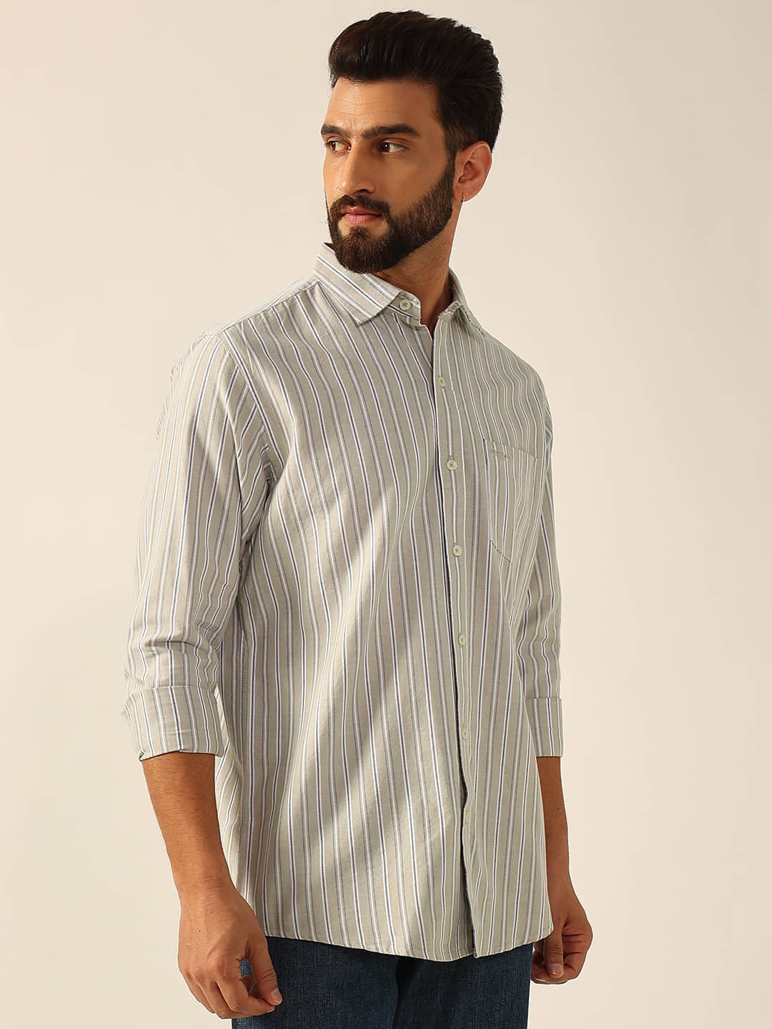 ENSPYR Cotton Blend Regular Fit Striped Full Sleeves Men's Casual Shirt - Grey ( Pack of 1 ) ENSPYR Cotton Blend Regular Fit Striped Full Sleeves Men's Casual Shirt - Grey ( Pack of 1 )