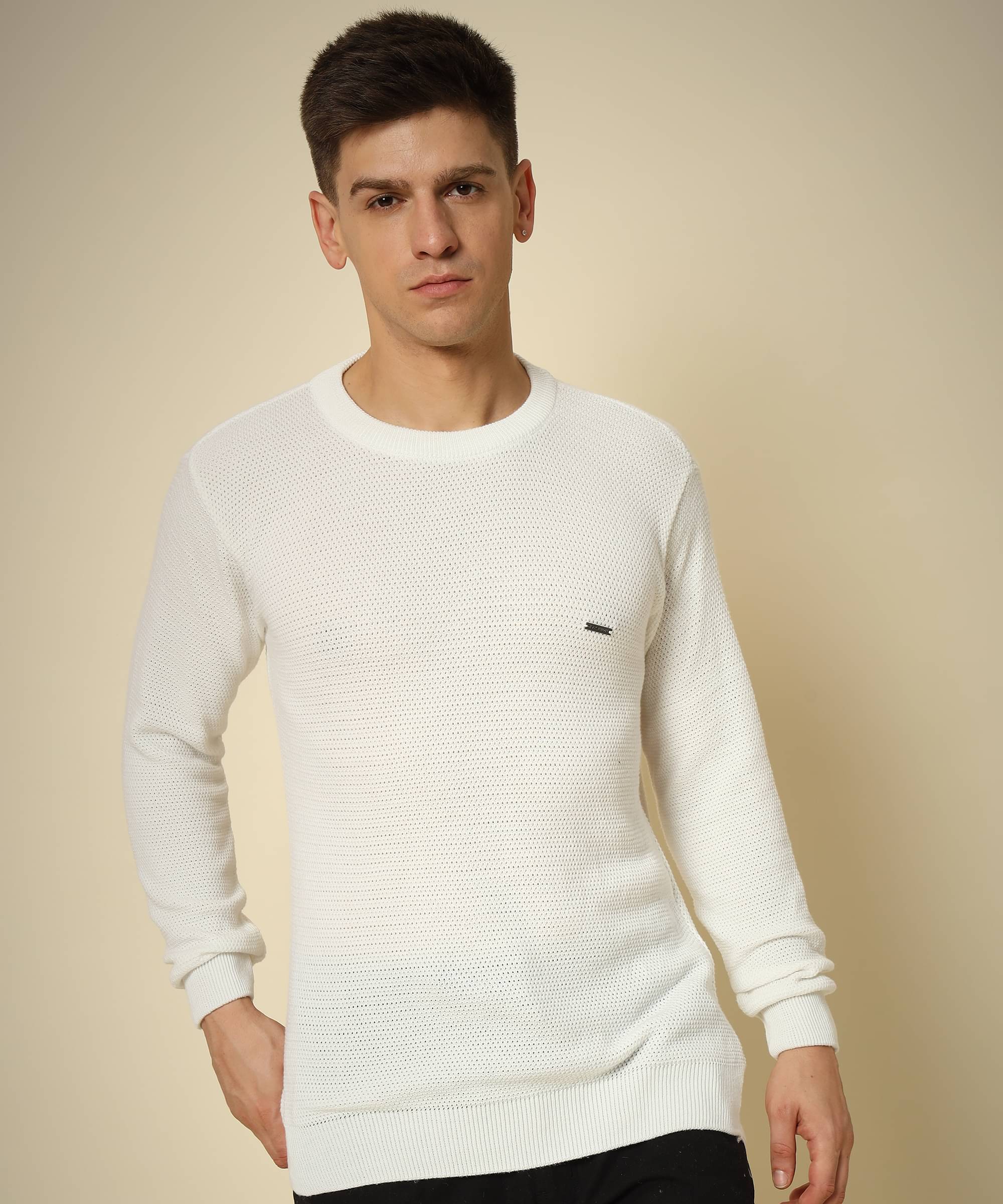HELL BOUND Woollen Round Neck Men's Full Sleeves Pullover Sweater - White ( Pack of 1 ) HELL BOUND Woollen Round Neck Men's Full Sleeves Pullover Sweater - White ( Pack of 1 )
