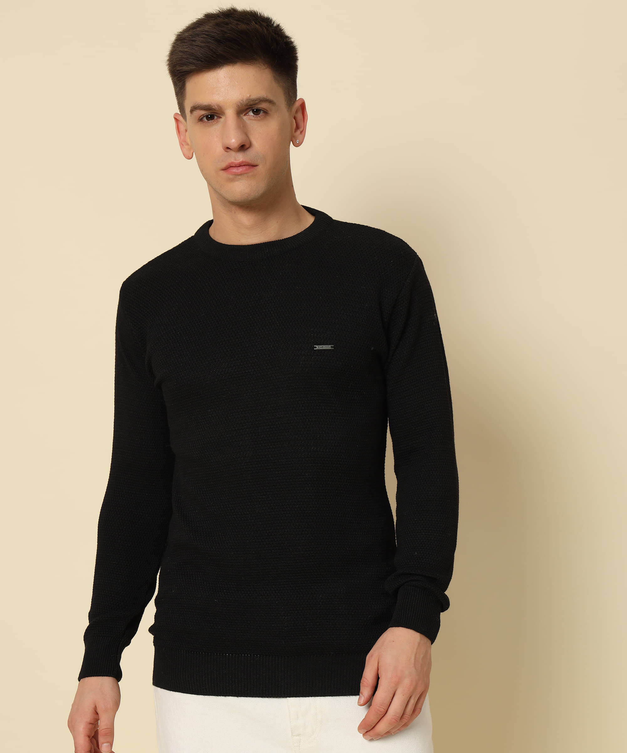     			HELL BOUND Woollen Round Neck Men's Full Sleeves Pullover Sweater - Black ( Pack of 1 )