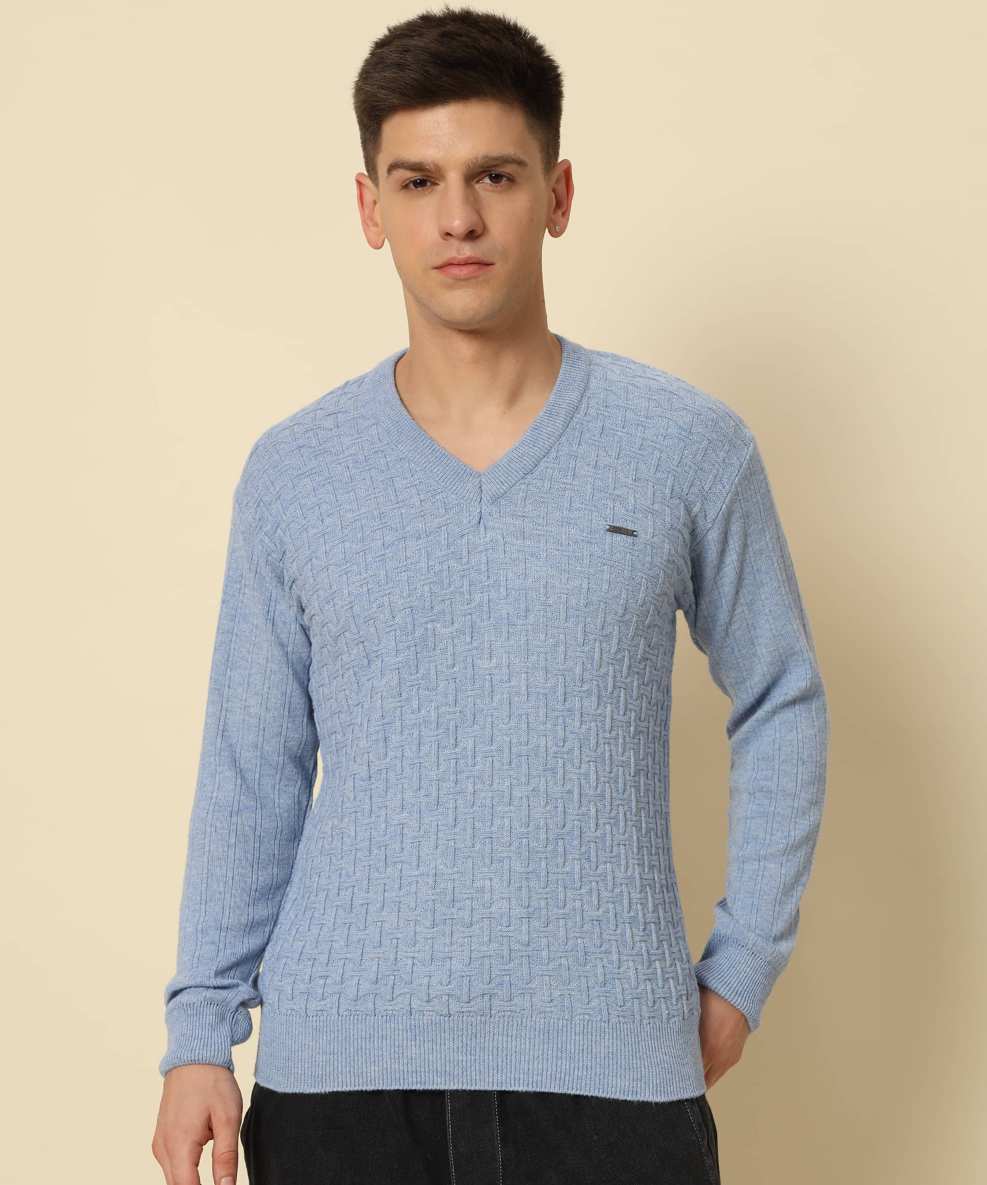 HELL BOUND Woollen V-Neck Men's Full Sleeves Pullover Sweater - Light Blue ( Pack of 1 ) HELL BOUND Woollen V-Neck Men's Full Sleeves Pullover Sweater - Light Blue ( Pack of 1 )