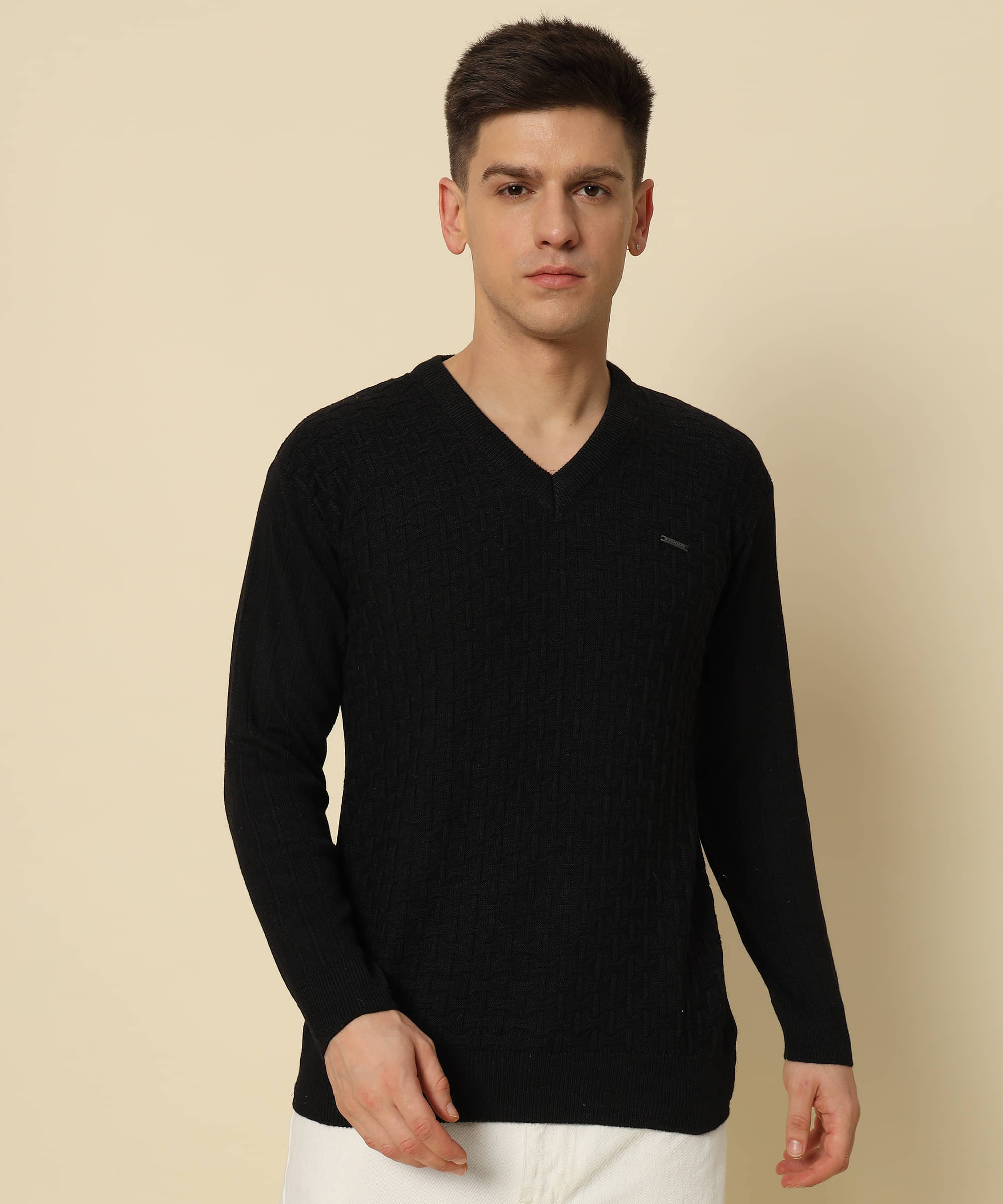     			HELL BOUND Woollen V-Neck Men's Full Sleeves Pullover Sweater - Black ( Pack of 1 )