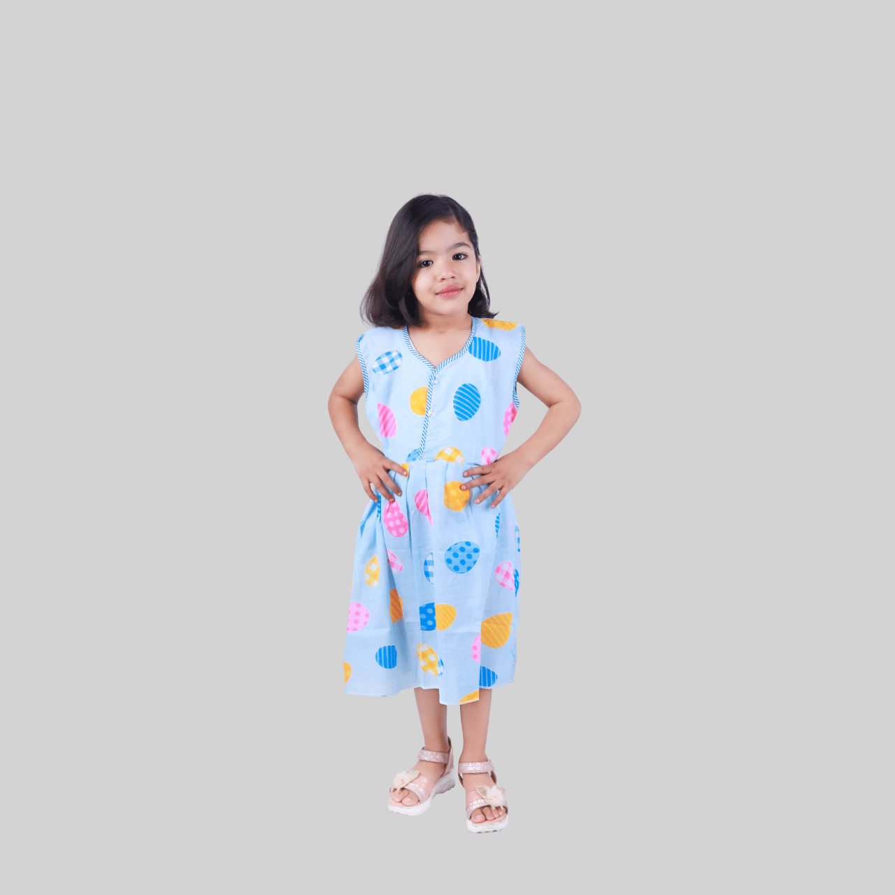     			Kidzee Kingdom Cotton Blend Frock For Girls ( Pack of 1 , Light Blue )