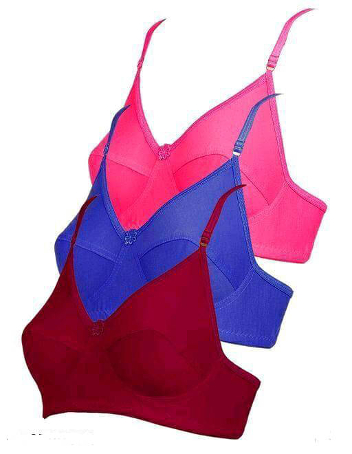 Kiran Enterprises Pack of 3 Cotton Blend Non Padded T-Shirt Bra For Women ( Blue,Maroon,Peach ) Kiran Enterprises Pack of 3 Cotton Blend Non Padded T-Shirt Bra For Women ( Blue,Maroon,Peach )